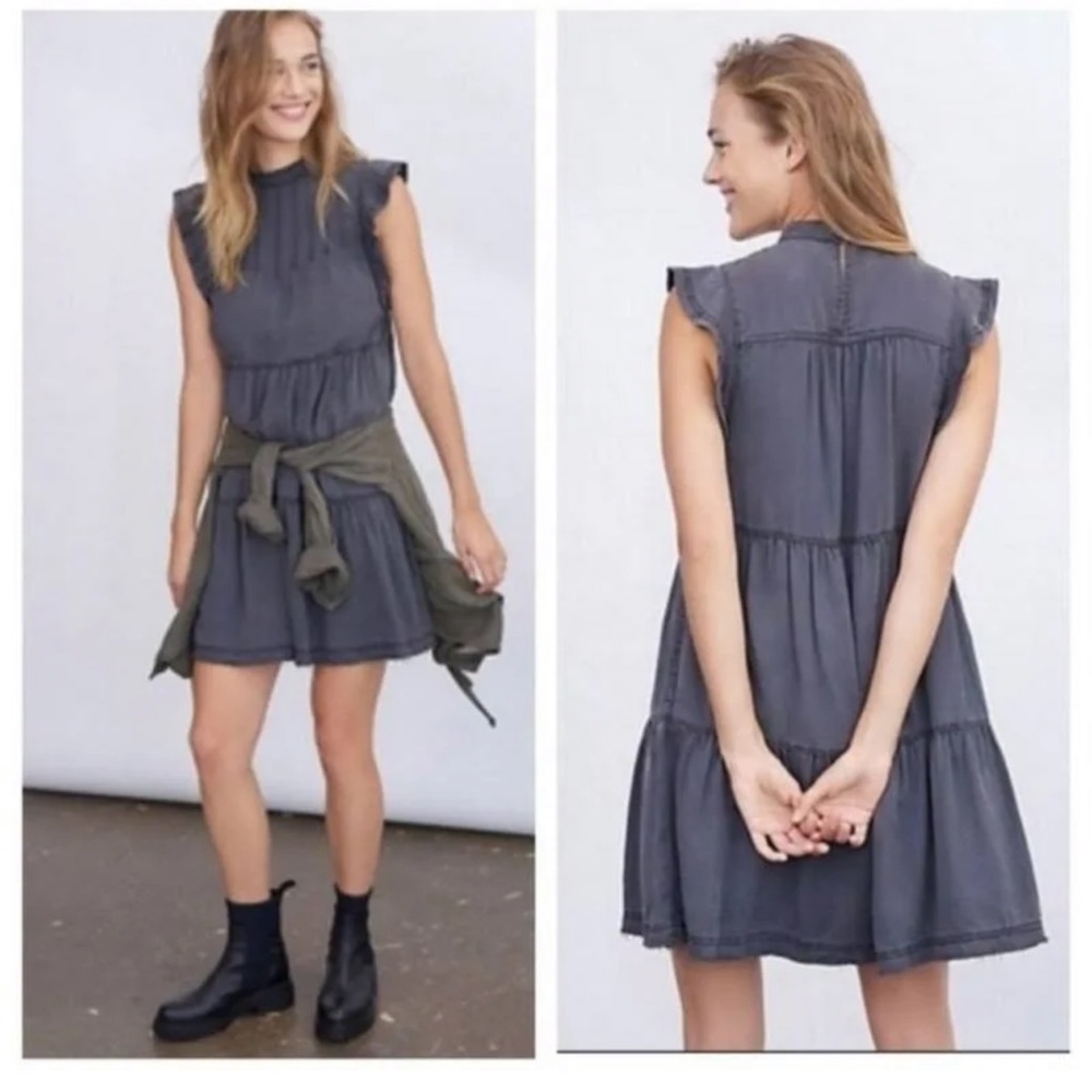 Anthropologie Tiered Mini off Black matte dress